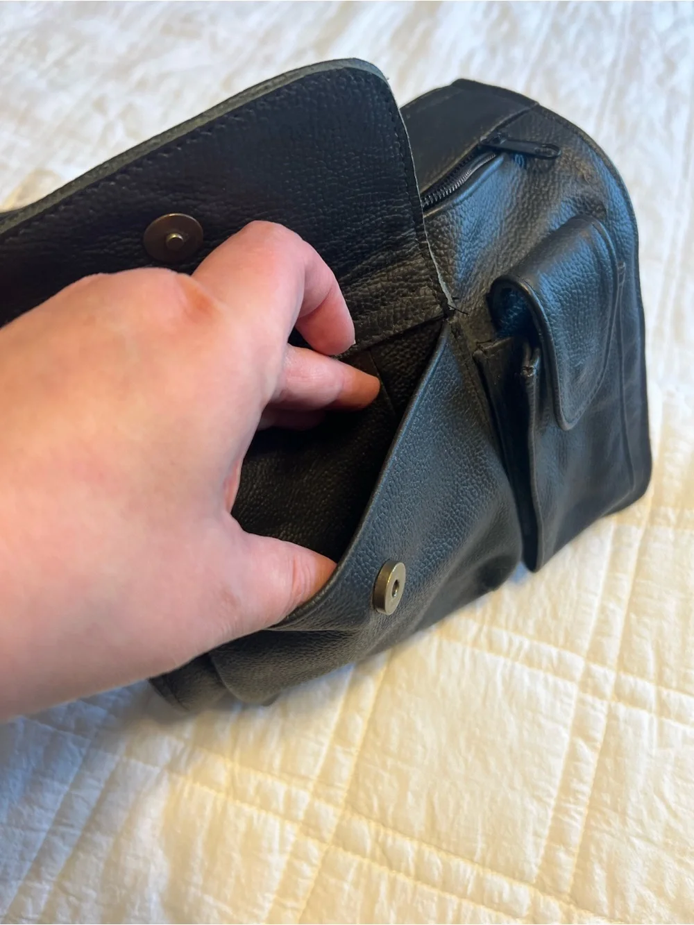 Black Vegan Leather Crossbody Cargo Messenger Bag - Unbranded